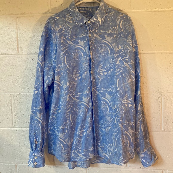 Bertigo Button Down Shirt Men’s US 3XL Tropical Blue and White Collared - Picture 5 of 14